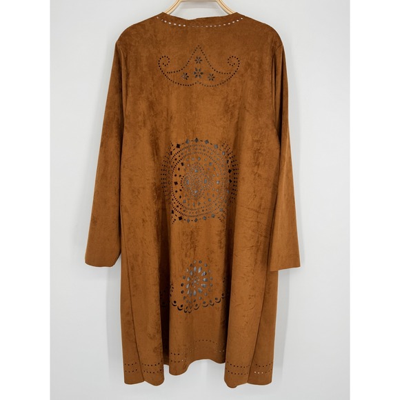 Forgotten Grace Faux Suede Duster Cardigane Size XXL Tan Lasercut Boho Festival - Picture 7 of 9